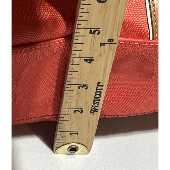 Coach Signature Gallery Tote Bag Coral & Brown Leather Trim Zip Travel F13560 - Picture 15 of 16